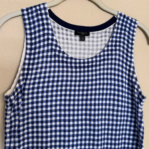 Talbots Cardigan Sweater Top 2 Pc SET Petite P 3/4 Sleeves Blue White Checkered - Picture 6 of 13